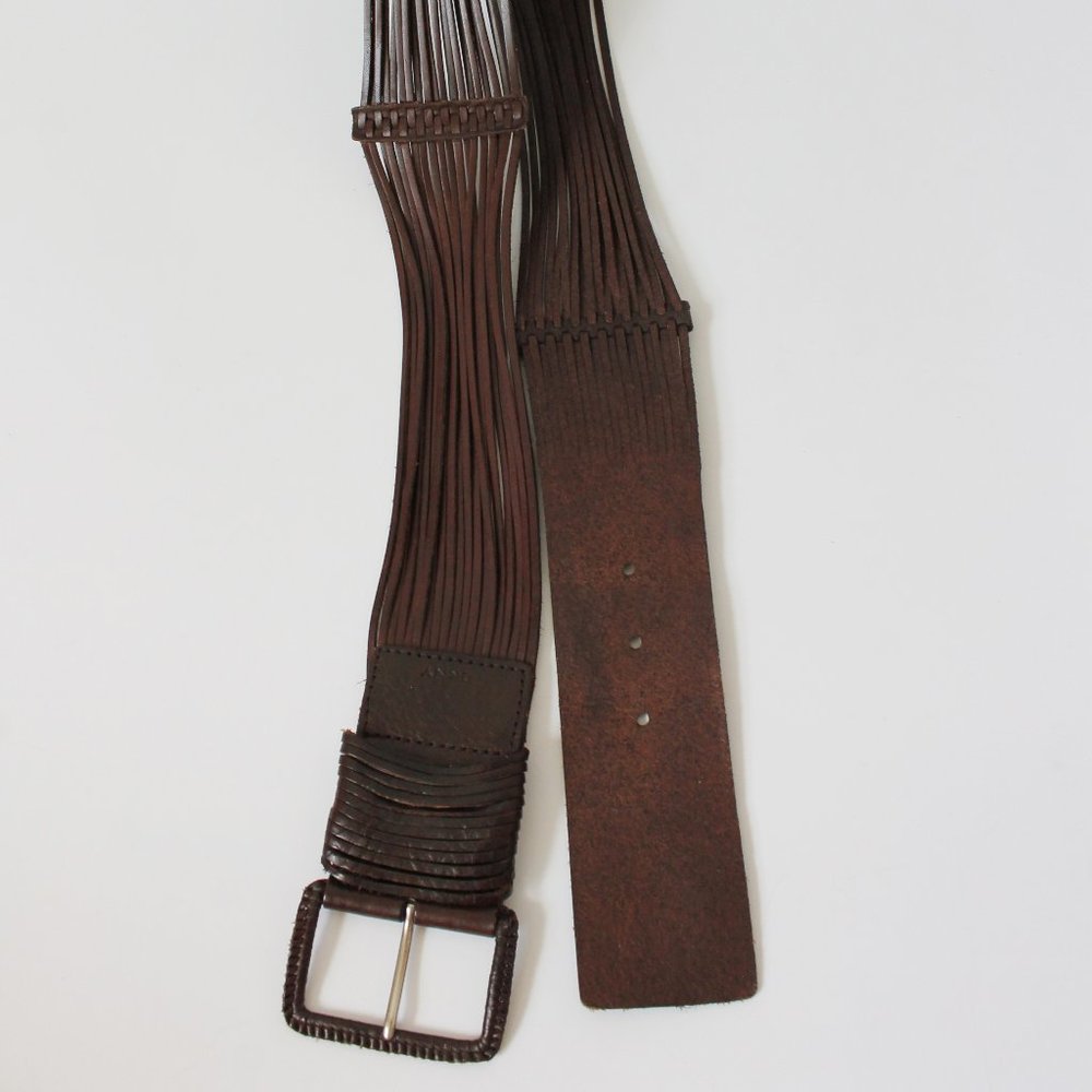 90's Vintage DKNY Genuine Leather Fringe Belt 30"-34"